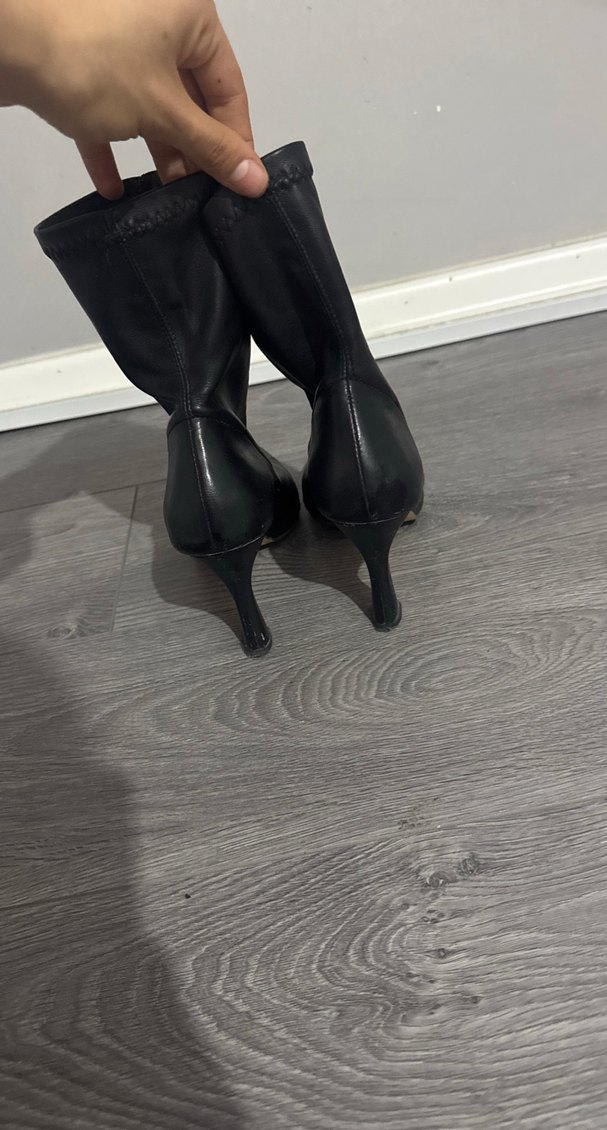 Siyah Deri Yılan Desenli Stiletto Topuklu streç Bot - Görsel 3