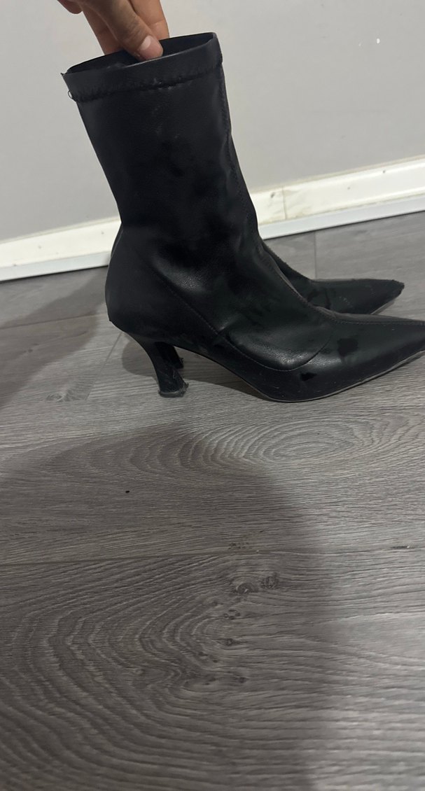 Siyah Deri Yılan Desenli Stiletto Topuklu streç Bot - Görsel 2