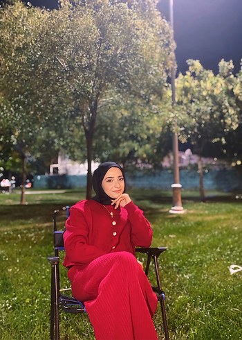 Kırmızı Yüksek Yakalı Kadın triko elbise - Görsel 2