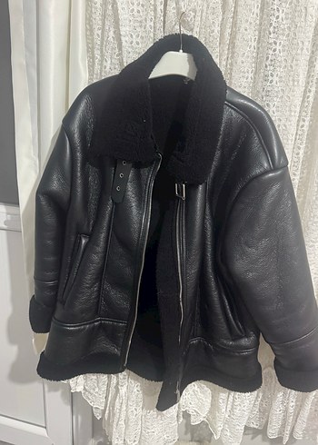 Siyah Deri Biker Ceket, Tokalı, Midi Boy - Görsel 3