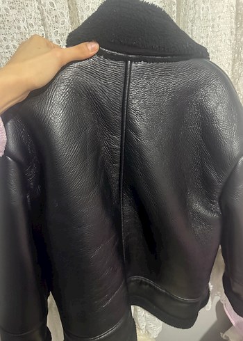 Siyah Deri Biker Ceket, Tokalı, Midi Boy - Görsel 4
