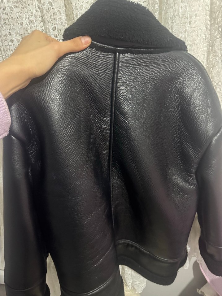 Siyah Deri Biker Ceket, Tokalı, Midi Boy - Görsel 4