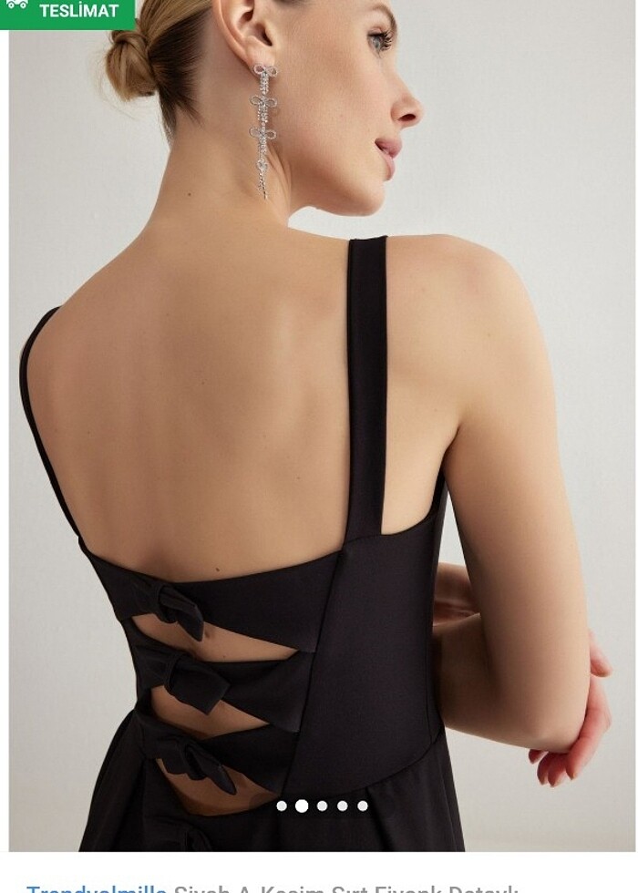 Trendyolmilla Siyah A-Kesim Sırt Fiyonk Detaylı Dokuma Uzun Şık - Görsel 3