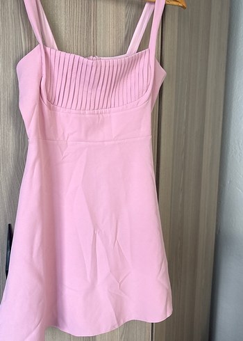40 Beden Piliseli Midi Pembe Mini Elbise