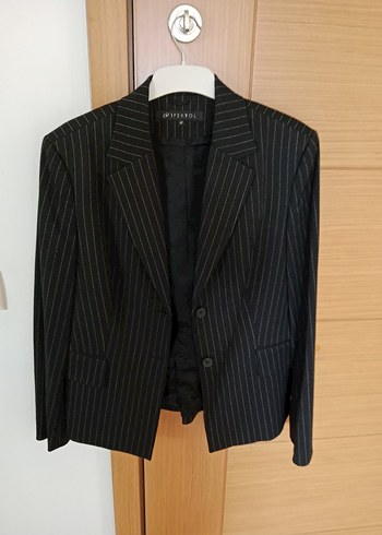 Klasik Çizgili Siyah Kadın Blazer Ceket