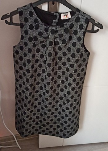 Simli kumaş üzerine puantiyeli  kız çocuğu elbisesi. - Görsel 5