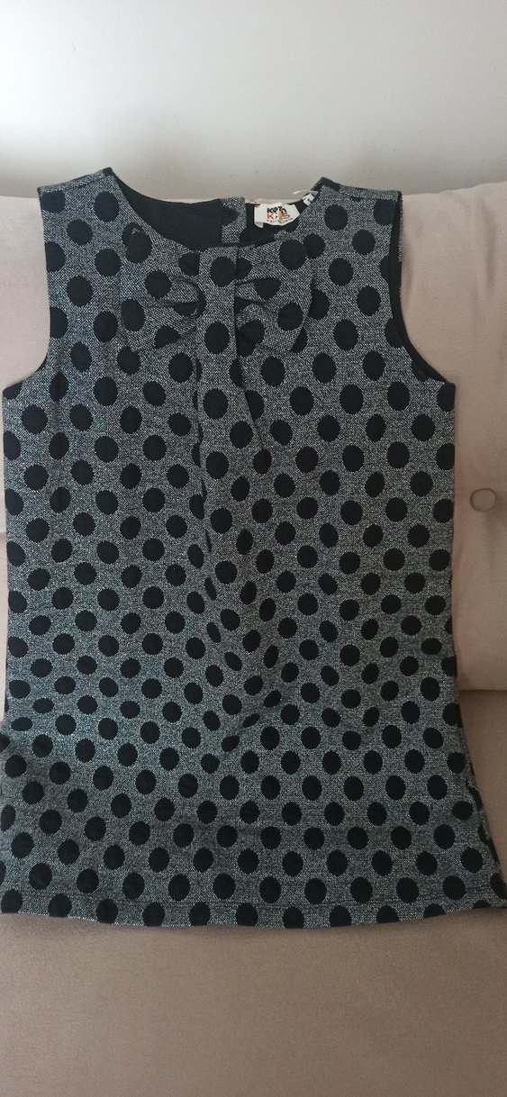 Simli kumaş üzerine puantiyeli  kız çocuğu elbisesi. - Görsel 2