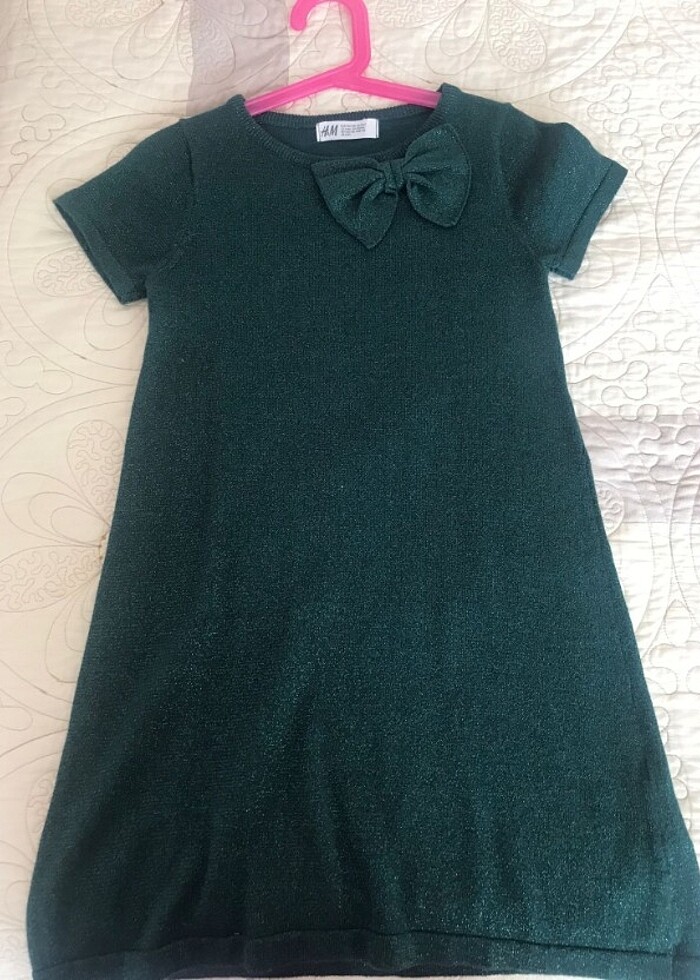 Yeşil simli kısa kollu kız çocuğu elbisesi.. - Görsel 2