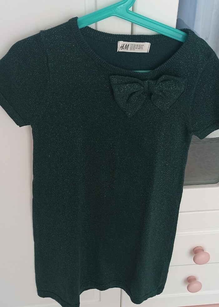 Yeşil simli kısa kollu kız çocuğu elbisesi.. - Görsel 4