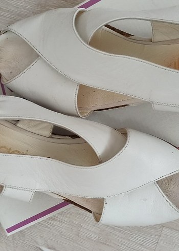 Beyaz  çapraz bantlı  yazlık deri Ayakkabı.... - Görsel 4