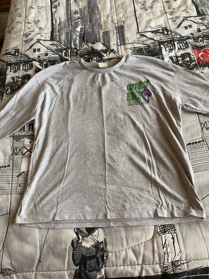 Gri Düğmeli Baskılı Erkek Tişört - Görsel 3