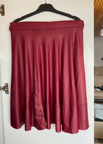 Bordo Deri Midi Etek - Görsel 2