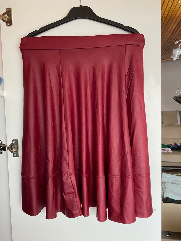 Bordo Deri Midi Etek - Görsel 2