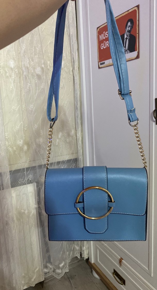 Mavi Deri Kadın Omuz Çantası - Görsel 3