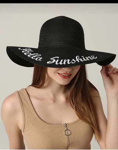 Diğer Hello Sunshine Nakışlı Siyah Hasır Şapka