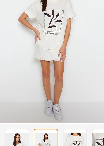 Beyaz Kadın Oversize Kısa Kollu Tişört - Görsel 4