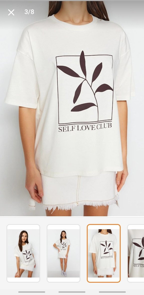 Beyaz Kadın Oversize Kısa Kollu Tişört - Görsel 3