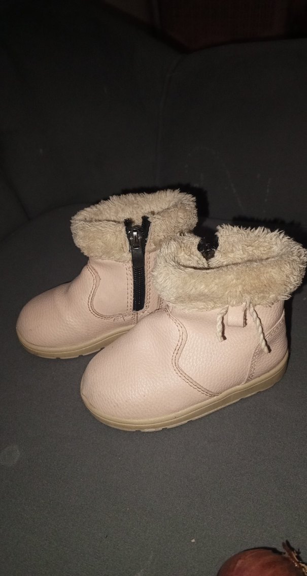 Bej Deri Kız Çocuk Kürklü Bot - Görsel 2