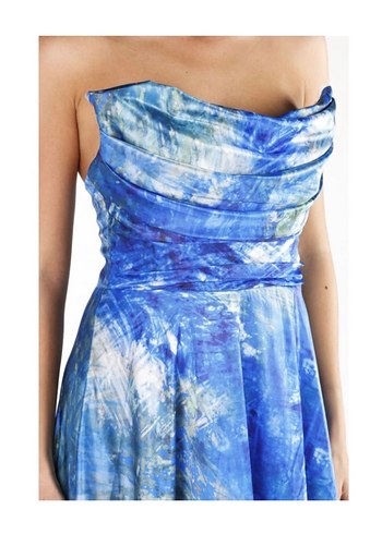 Mavi Drapeli Uzun Straplez Elbise - Görsel 4