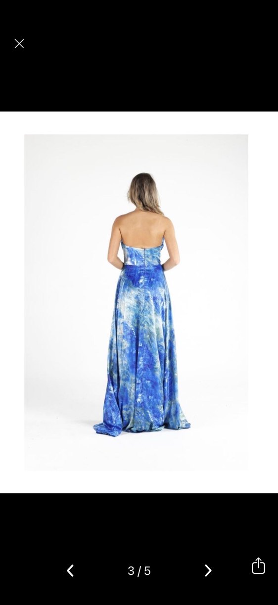 Mavi Drapeli Uzun Straplez Elbise - Görsel 3