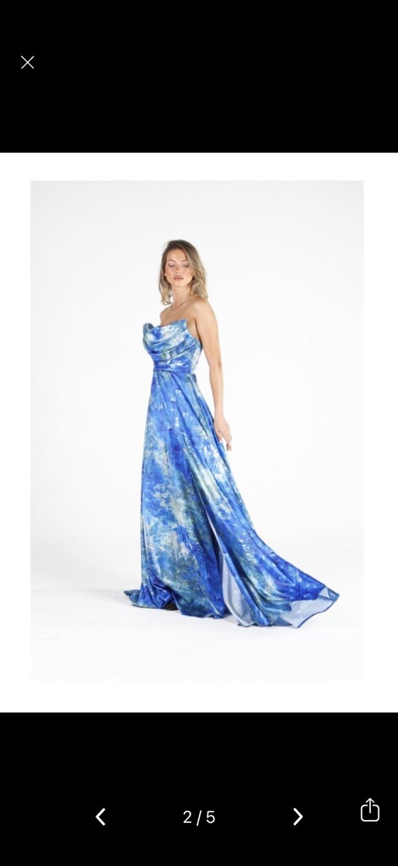 Mavi Drapeli Uzun Straplez Elbise - Görsel 2