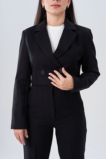 m Beden siyah Renk GRACE CROP BLAZER TAKIM