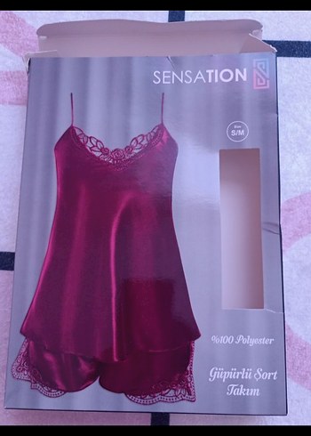 l Beden bordo Renk Bordo Mini İp Askılı Bohem Kadın Pijama Takımı