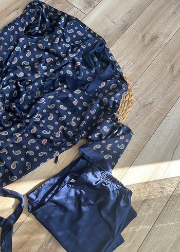 Bohem Tarzı Uzun Lacivert Erkek  Pijama Takımı - Görsel 3