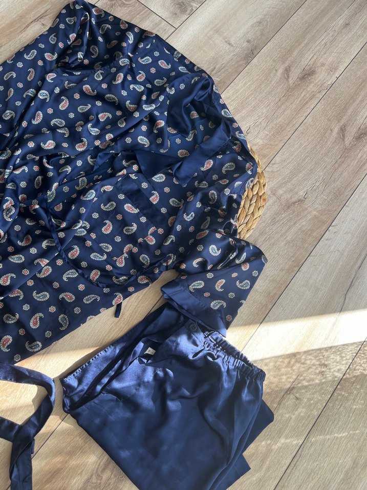 Bohem Tarzı Uzun Lacivert Erkek  Pijama Takımı - Görsel 3