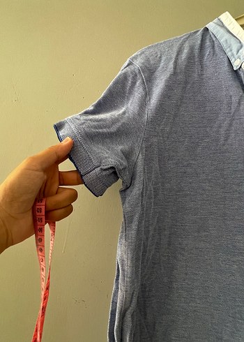 Zara Mavi Gri Keten Erkek Polo Tişört