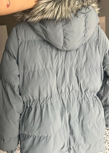 38 Beden gri Renk Mavi Kürklü Kadın Kışlık Mont