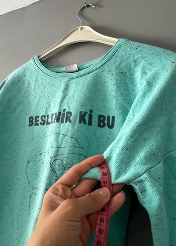Diğer Düğmeli Turkuaz Baskılı Kız Sweatshirt