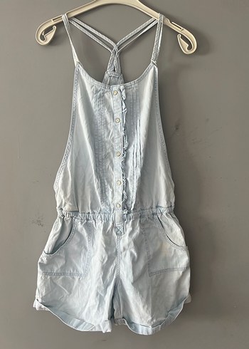 Kadın için Mavi Batik Desenli Denim Tulum