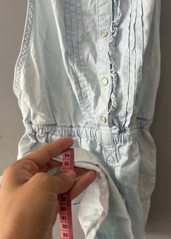 38 Beden mavi Renk Kadın için Mavi Batik Desenli Denim Tulum