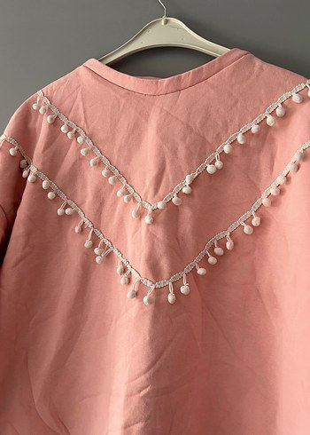 l Beden Püsküllü Pembe Bohem Kadın Sweatshirt
