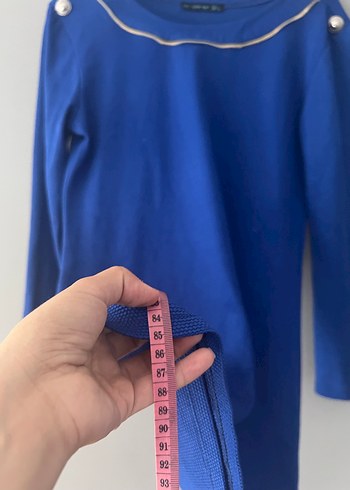 l Beden mavi Renk Düğmeli, Uzun Kollu Mavi Midi Tunik
