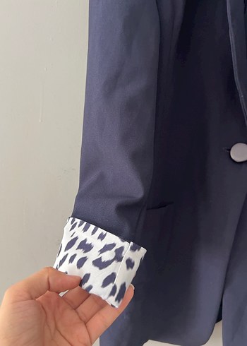 xl Beden Leopar Detaylı Siyah Kadın Blazer Ceket