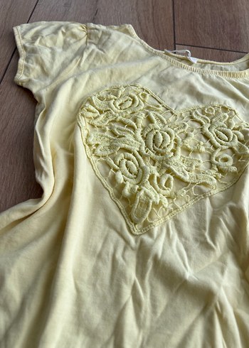 Kız Çocuk Sarı Dantel Detaylı Bohem Tişört - Görsel 2