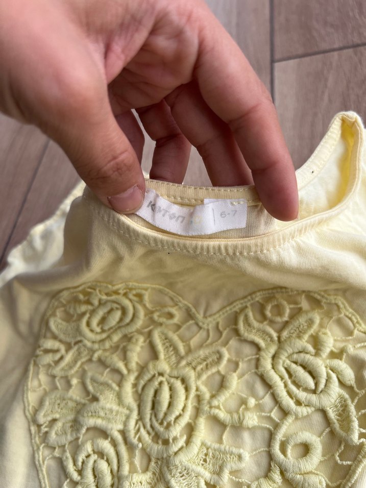 Kız Çocuk Sarı Dantel Detaylı Bohem Tişört - Görsel 3