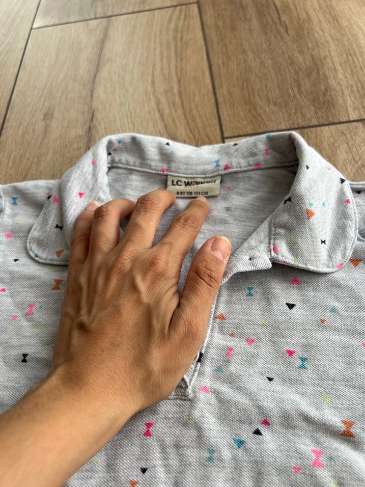 Kız Çocuk Gri Kısa Kollu Desenli Gömlek - Görsel 2