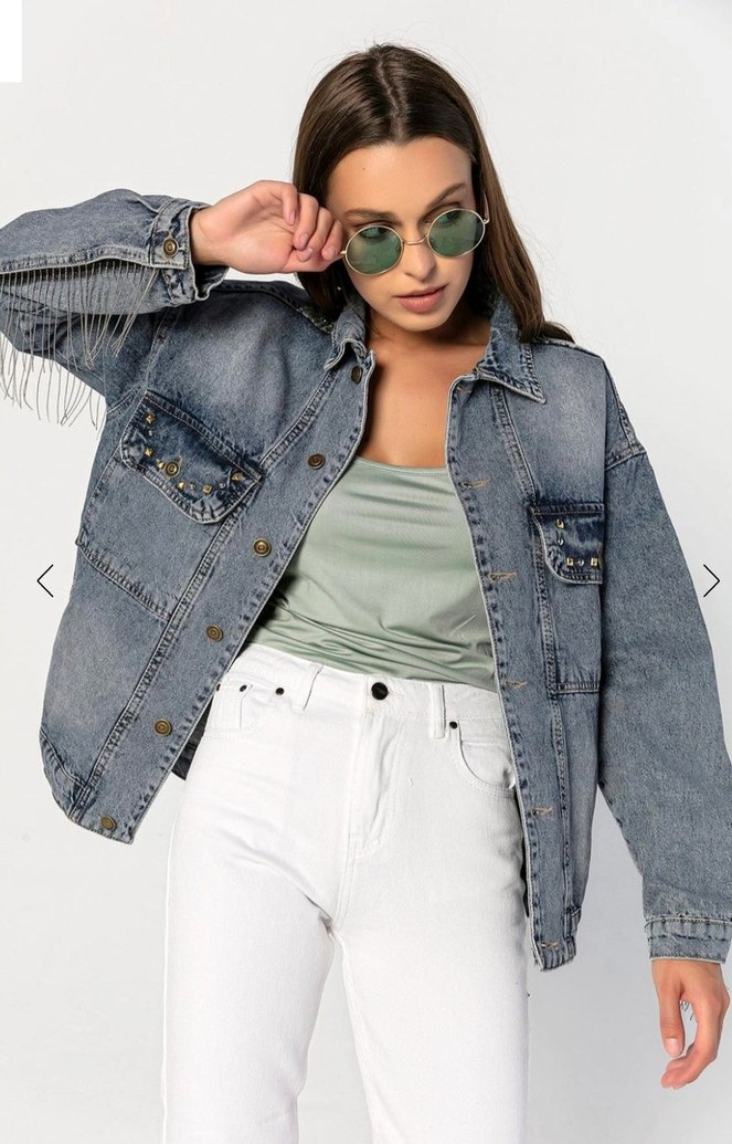 Boncuk İşlemeli Bohem Kadın Kot Ceket - Görsel 2