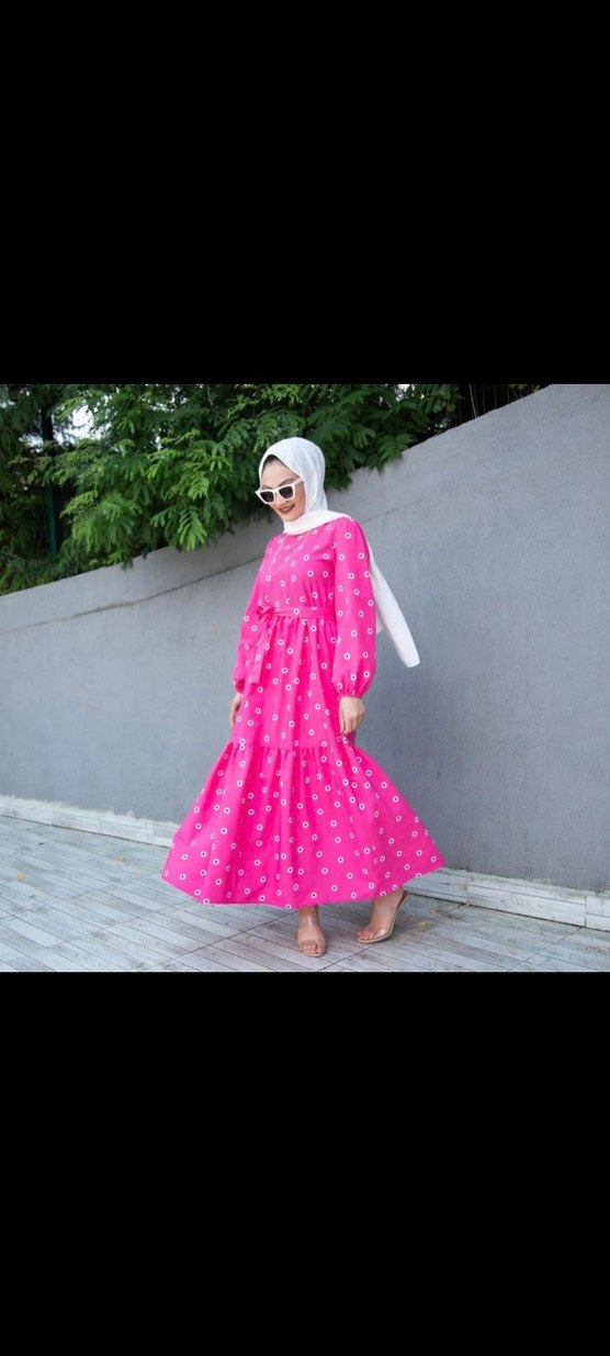 Puantiyeli Pembe Uzun Bohem Elbise - Görsel 3