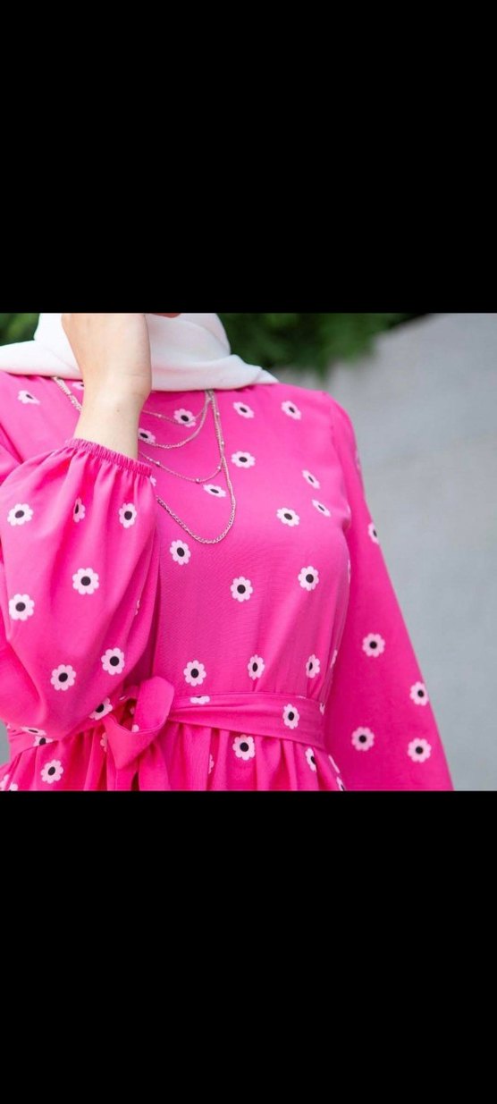 Puantiyeli Pembe Uzun Bohem Elbise - Görsel 2