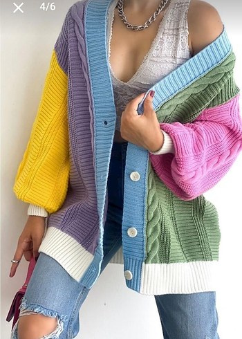 Renkli Örgü Kadın Hırka - Görsel 2