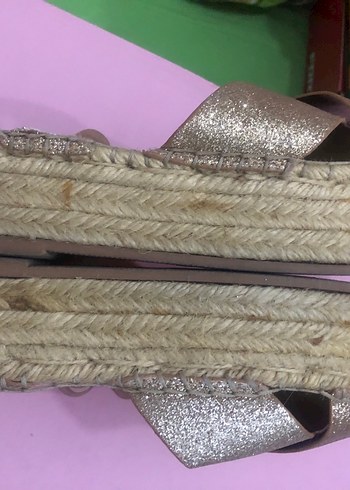 Kadın Altın Simli Dolgu Topuklu Espadril - Görsel 5