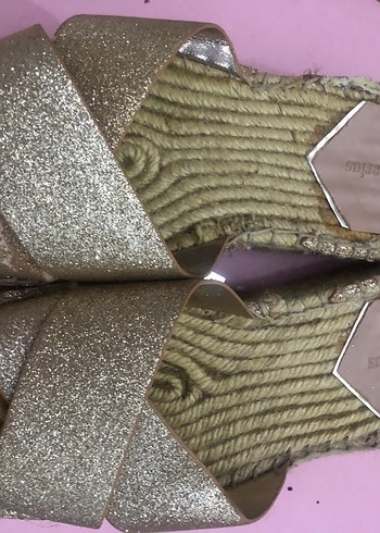 Kadın Altın Simli Dolgu Topuklu Espadril - Görsel 2