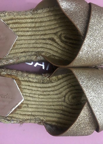 Kadın Altın Simli Dolgu Topuklu Espadril - Görsel 3