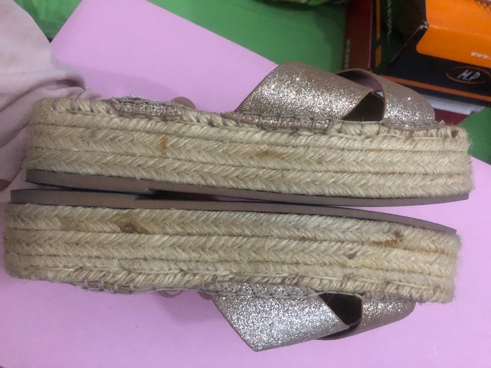 Kadın Altın Simli Dolgu Topuklu Espadril - Görsel 5