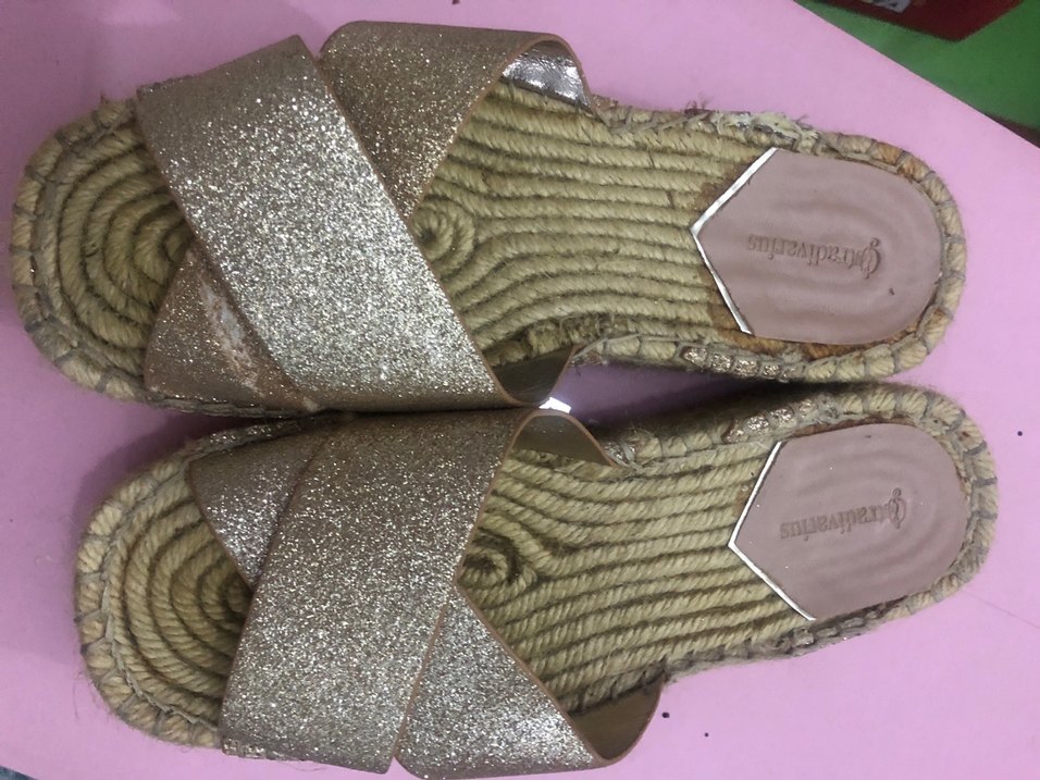 Kadın Altın Simli Dolgu Topuklu Espadril - Görsel 2