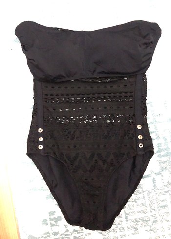 Dantel Detaylı Siyah Göğüs Bantlı Mayo - Görsel 7